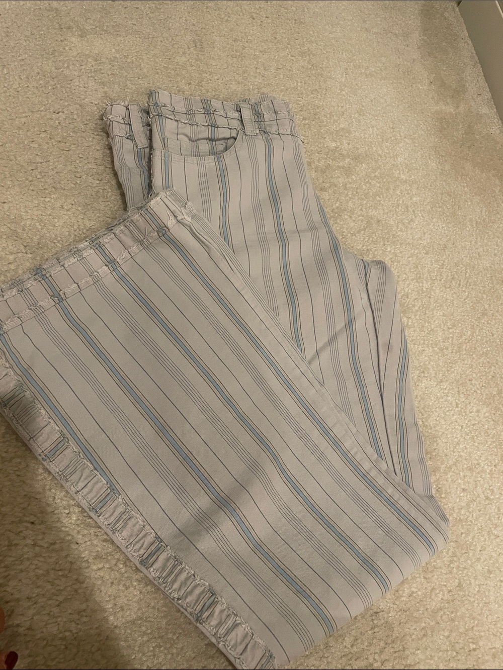 American Eagle Outfitters Light Gray Jeans with Blue Pinstripes